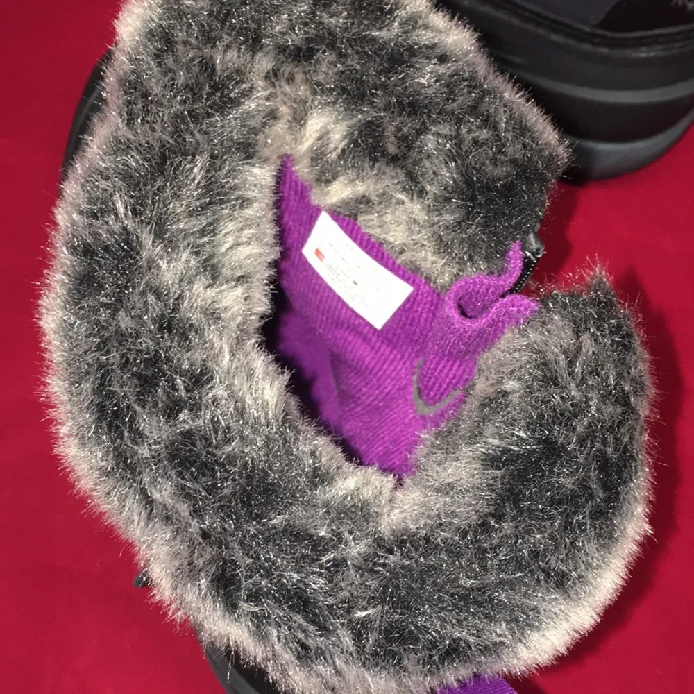 The North Face Black Gray Winter Rain Boots with Purple Pull Tab